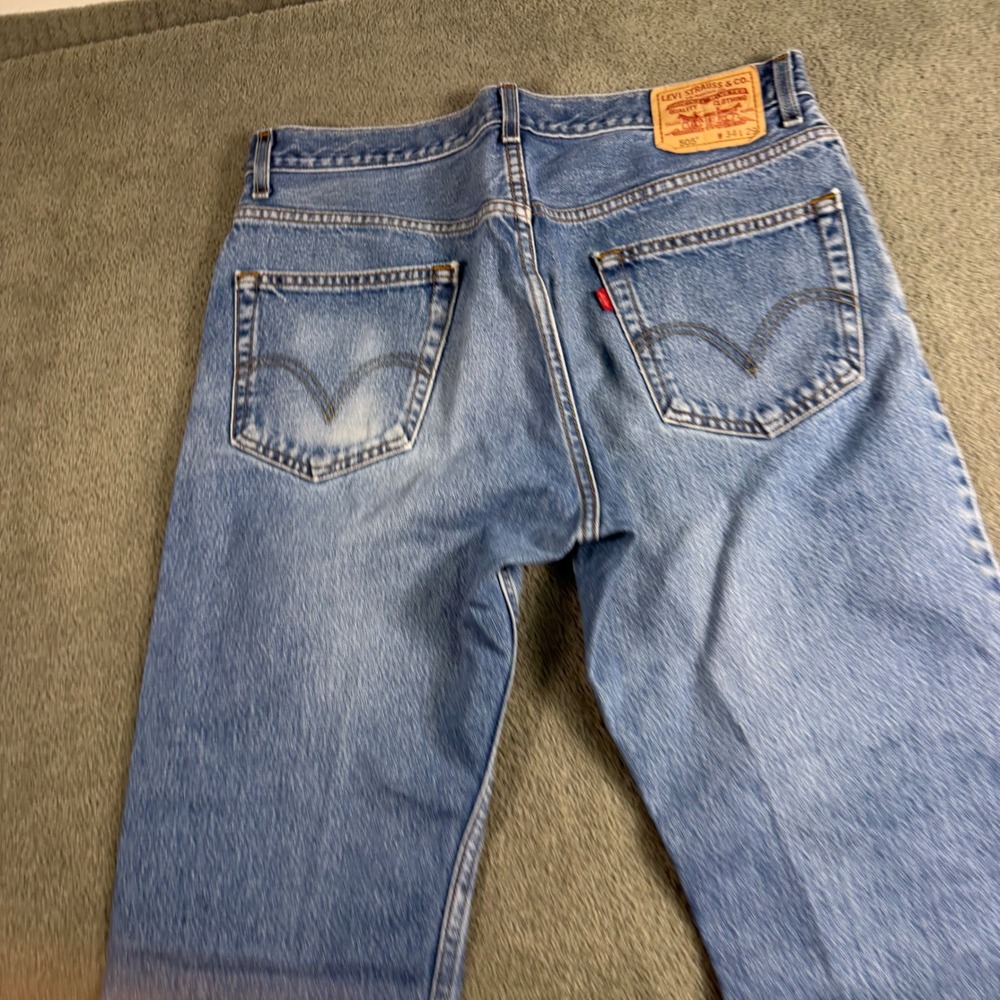 Levis 505 Regular Fit Straight Leg Light Wash Blue Denim Jeans Mens 34x29